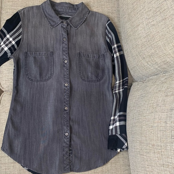 NWOT RAILS Denim Chambray Button Down with Black/White Plaid, Size XS - Picture 2 of 4